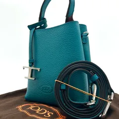 美品 TOD'S トッズ タイムレス ハンドバッグ 2way ショルダー 肩掛け 斜めがけ Tチャーム シルバー金具 ターコイズ レザー メンズ レディース ユニセックス