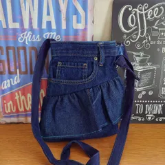 72★USEDデニムリメイク★フリルショルダーバッグ★ポシェット★ミニバック★ジーパンリメイク★