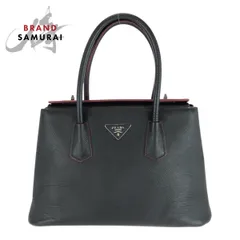 美品 PRADA プラダ サフィアーノ ブラック レッド シルバー金具 レザー ハンドバッグ トートバッグ レディース 505199【中古】