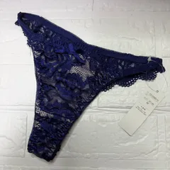 Tバック　ショーツ　M (濃いめブルー/総レース)