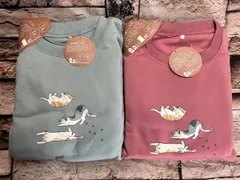 送料無料！ゆったりサイズ！あったか裏起毛 レディース可愛いプリントトレーナー上下セット【ネコ】(画像から)１組