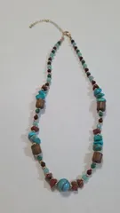 ターコイズ・エスニックビーズネックレス✨　　ウッドビーズネックレス　　ターコイズとビーズネックレス　　　エスニックネックレス　　　ボヘミアンネックレス　　　インディアンネックレス　　　ウエスタン　　　ボヘミアンアクセサリー　　　エスニックアクセサリー