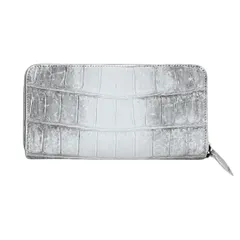 [Varonesque Atelier] ホワイトクロコ ヒマラヤ 職人手作り 1枚革 本物 クロコダイル長財布ラウンドジップ 高級 ラグジュアリー (風水金運上昇) 30日品質返品保証 