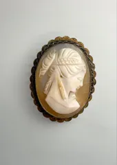 ヴィンテージ シェルカメオ ブローチ＆ペンダントトップ 2WAY 貴婦人 繊細彫刻 800刻印あり