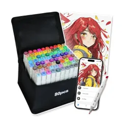 イラストマーカー 80色 カラーペン セット 無料APP付き 太ペンタイプ アルコールマーカー プロ愛用 漫画家 子供 大人☆彡 e3f0299c