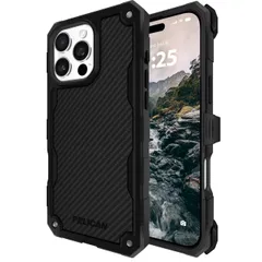 Pelican Shield iPhone 16 Pro Max ケース [MagSafe対応] 頑丈なスマホケース 21フィートの軍用グレードの落下保護 - iPhone 16 Pro Max用ベルトクリップホルスター付き高耐久電話カバー - カーボン 