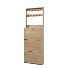 「数量限定セール」全新品 ヴィンテージナチュラル シューズラック スリム 靴箱 下駄箱  薄型 3段 フック付き くつ箱 靴入れ 収納ラック エントランス 靴収納 靴収納棚 木製 おしゃれ 消臭