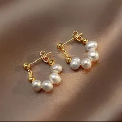【再入荷！】高見え 高級感 上品 淡水パール 真珠 シンプル ゴールド ピアス フープピアス リングピアス