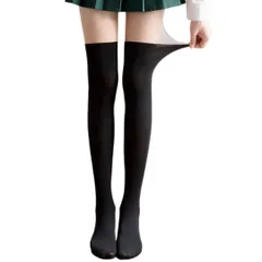 [YOSHICA] フェイクニーハイストッキング レディース 切り替え生地 一体型タイツ フェイクハイソックス 美脚効果 ベルベット 伸縮性 素肌感 パンスト 着圧 伝線しにくい (上肌色下黒色) [上肌色下黒色]