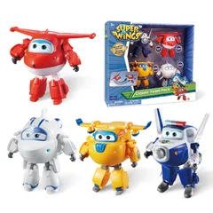 Super Wings - 5インチ 変身キャラクター 4個パック ジェット ポール アストラ ドニー 飛行機 おもちゃ プレイセット | 就学前おもちゃ 3 4 5歳の男の子と女の子向け | 飛行機 車両 ギフト 子供用 