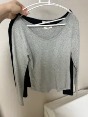 基本ラウンドネック長袖Tシャツ グレー/ブラック セット