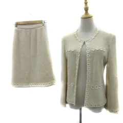 ミスジェイ MISS J セットアップ 上下 ノーカラージャケット ミドル丈 フレアスカート ミモレ丈 花モチーフ アイボリー /YS14