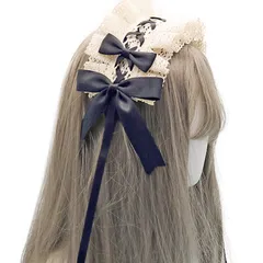 ヘッドドレス ロリータ 髪飾り ゴスロリ ヘアアクセサリー カチューシャ レース リボン 蝶結び かわいい キュート メイドカフェ lolita 多色選択 (ベージュ+黒)