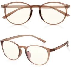 [ROTAKUMA] ブルーライトカット メガネ PC眼鏡 パソコン用 度なし 伊達めがね 超軽量14g ボストン型 おしゃれ 紫外線カット メンズ レディース ユニセックス JIS規格 (ブラウン(ベージュ))