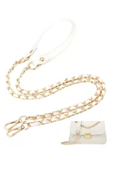 [] ショルダースト ショルダーストラップ バッグ用 チェーンショルダーストラップ ショルダーバッグ ひも バッグ修理 交換用 持ち手ストラップ ショルダースト 単品 ラップ バッグ用 約120cm (レザー(一部) 白＋金)