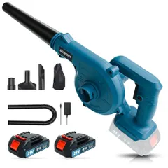 ブロワー 充電式 洗車後の水滴も一気に吹き飛ばす！な1台2役｜大容量バッテリー2個搭載・小型でパワフルな多用途に対応するブロワー ブルー★m