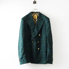 極美品 イタリア製 定52.8万 グッチ GUCCI GGロゴストライプ 裏地総柄 ダブルボタンテーラードジャケット 50/グリーン【2400014245363】のサムネイル