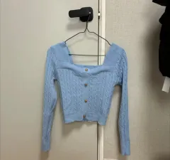 新品 スクエアネック ライトブルー ニット