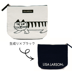 新品【匿名配送料込】リサ・ラーソン スパイキー 刺繍ポーチ / 生成り×ブラック / 猫 ねこ / 化粧ポーチ 文房具入れ