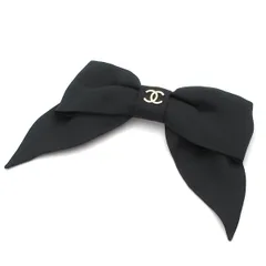 CHANEL(シャネル) バレッタ美品  - シルク 黒×ゴールド×シルバー リボン