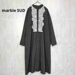 marble SUD マーブルシュッド doily lace シャツOP ドーリーレース ストライプ柄 長袖 シャツワンピース 刺繍 アニマル レース グレー  F フリーサイズ ひざ丈 ロング丈 03DF069037 トリ ゾウ ナチュラル系