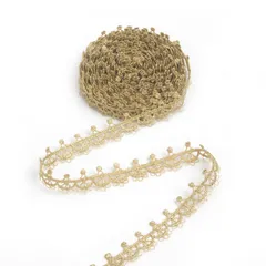 【新着商品】飾り トリム 刺繍 (#03 レースリボン 金色 4.5m 4.5m)