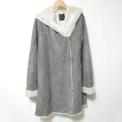 D686　美品　アーバンリサーチ　ロッソ　グレージュ　フェイクムートン　フード付き　コート　URBAN RESEARCH ROSSO