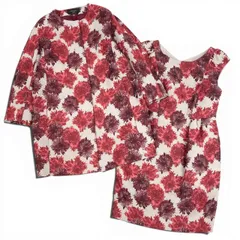 65a14 【未使用】 WEEKEND Max Mara ウィークエンド マックスマーラ ノースリーブワンピース ノーカラーコート 花柄  レディース 女性用 大きいサイズ 40/42 ホワイト レッド系u02t