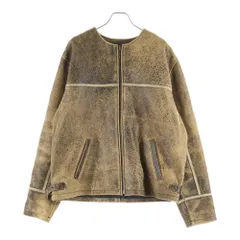 GUESS (ゲス) Crackle Leather Jacket クラック ジップアップ レザージャケット ブラウンのサムネイル