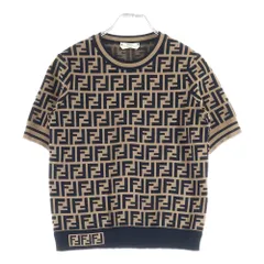 FENDI (フェンディ) ズッカ柄 クルーネック半袖ニット レディース ブラウン FZY702 A5QG