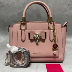 Samantha Vega サマンサベガ ハンドバッグ ショルダーバッグ 2WAY ビジュー リボン チャーム付き レザー ピンク レディース 斜め掛け ミニバッグ 人気 定番　ショルダーストラップ未使用　ポーチ付き