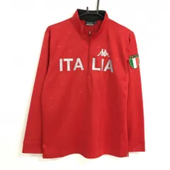 【美品】カッパ 長袖ハイネックシャツ レッド ロゴシルバー ハーフジップ ロゴ地模様  メンズ L ゴルフウェア Kappa