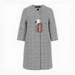 65a14【未使用】 Max Mara STUDIO マックスマーラ ノーカラー ロングコート スプリングコート 格子柄 レディース 女性用 サイズ40 ブラック ホワイト コットン100％u02tのサムネイル