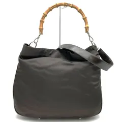 GUCCI グッチ 001 1705 バンブー ショルダーバッグ ナイロン レザー ブラウン レディース ヴィンテージ オールド ブランド USED