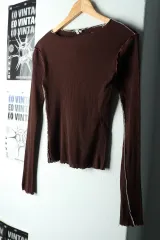 W(F) BASERANGE ベースレンジ 長袖Tシャツ スリムフィット ブラウン ロングスリーブ-16713