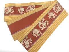 【一輝堂】半幅帯 本場筑前博多織 唐花 正絹 美品 25w12-14939