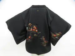 【京松】黒羽織 刺繍 縫い紋 金糸 しつけ付 羽織紐別売 正絹 着物 身丈約77.5cm 裄丈約64.5cm kyo8z01-14