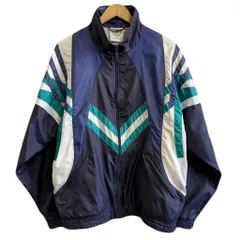 adidas アディダス ナイロンジャケット ウィンドブレーカー ロゴ刺繍 紺×白×エメラルドグリーン Lサイズ No.M018