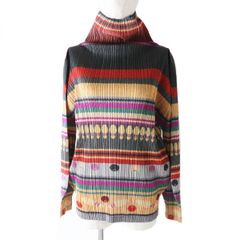 [Constant Review] Excellent Condition◎ Authentic Rare PLEATS PLEASE PP73-JK652 Women's Long Sleeve High Neck Pleated Top in Bowling Print, Multicolor, Size 3