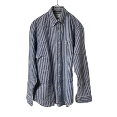 ZM1720【美品】Crocodile クロコダイル 長袖ボタンダウンシャツ ストライプ マルチカラー グレー/ブルー サイズL