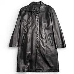 【イタリア産レザー】ステンカラーコート 黒 M ロングコート レザージャケット 羊革 本革