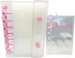 Hizuki シール帳 A7 バインダー 推し活 トレカ チェキ シール交換 透明リフィル10枚 韓国 ボンボンドロップシールにも (ピンク)