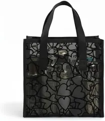 Hizuki スパバッグ 温泉バッグ サウナ メッシュ 水切り 洗面 お風呂セット 銭湯 プール ジム レディース (ハート柄,  スタンダード)