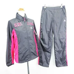 ルコックスポルティフ le coq sportif セットアップ 上下 ウィンドブレーカー ジャケット 長袖 ジップアップ パンツ ロング丈 ロゴ 裏メッシュ M グレー×ピンク スポーツウェア ※EKM