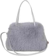 REG8（レグエイト） ハンド バッグ ふわ もこ ファー ショルダー 2way トート レディース 秋 冬 オケージョン かわいい 上品 大人 韓国 (グレー)