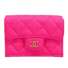 シャネル CHANEL ココマーク マトラッセ Wホック 三つ折り コンパクト財布 キャビアスキン ネオンピンク ゴールド金具 レディース