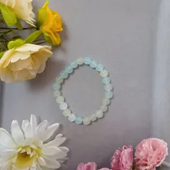 パステルブルー〜グリーングラデーション ビーズブレスレット（16cm）／ハンドメイド・艶あり・シンプルデザイン