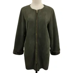 ケービーエフプラス KBF＋ アーバンリサーチ コート ノーカラー フェイクムートン ロング ジップアップ フェイクファー 無地 長袖 One 緑 茶 グリーン ブラウン