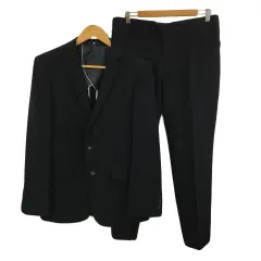 スーツセレクト SUIT SELECT セットアップ スーツ ジャケット テーラード シングル 長袖 パンツ ストレート ロング 無地 ウール A6 黒 ブラック