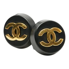 シャネル ココマーク ヴィンテージ ブラック ゴールド プラスチック メッキ レディース CHANEL【1-0251587】